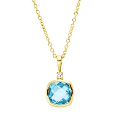 Collier aus 750 Gelbgold Topas 0,94ct blau Brillant 0,02ct TW-SI L:45cm