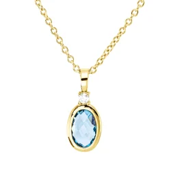 Collier aus 750 Gelbgold Topas 0,44ct blau Brillant 0,02ct TW-SI L:45cm