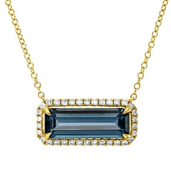 Collier aus 750 Gelbgold Topas 2,6ct London Blue 34 Brillanten 0,2ct TW-SI L:43,2cm