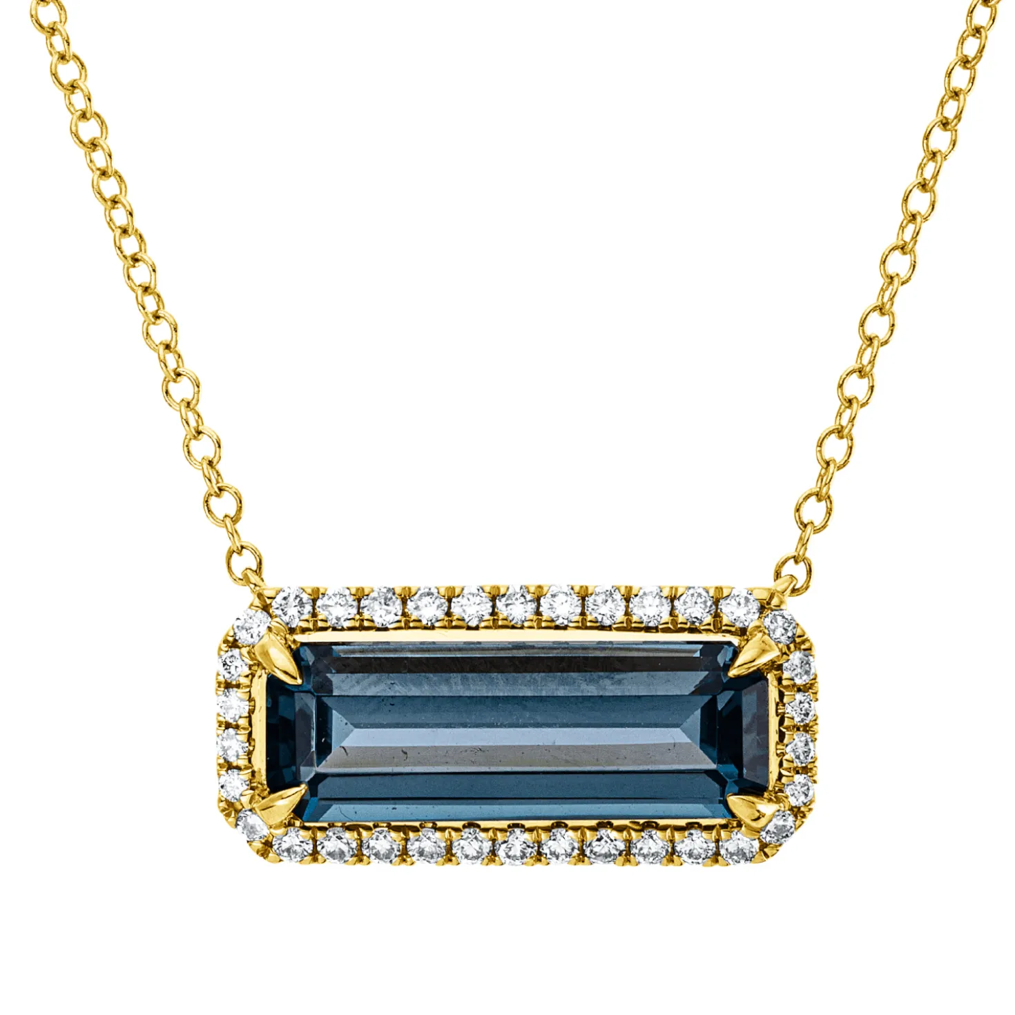 Collier aus 750 Gelbgold Topas 2,6ct London Blue 34 Brillanten 0,2ct TW-SI L:43,2cm