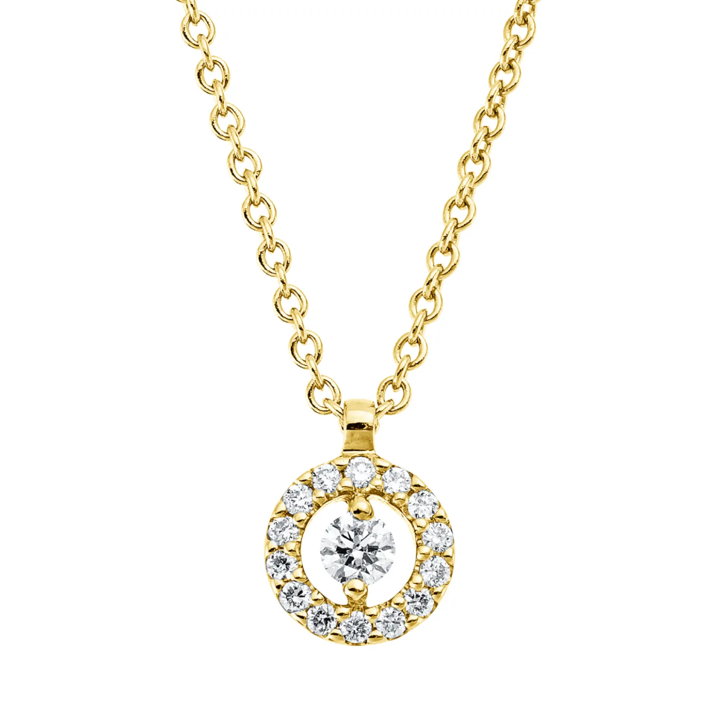 Collier aus 750 Gold Gelbgold 15 Brillanten 0,08ct TW-SI L:42cm