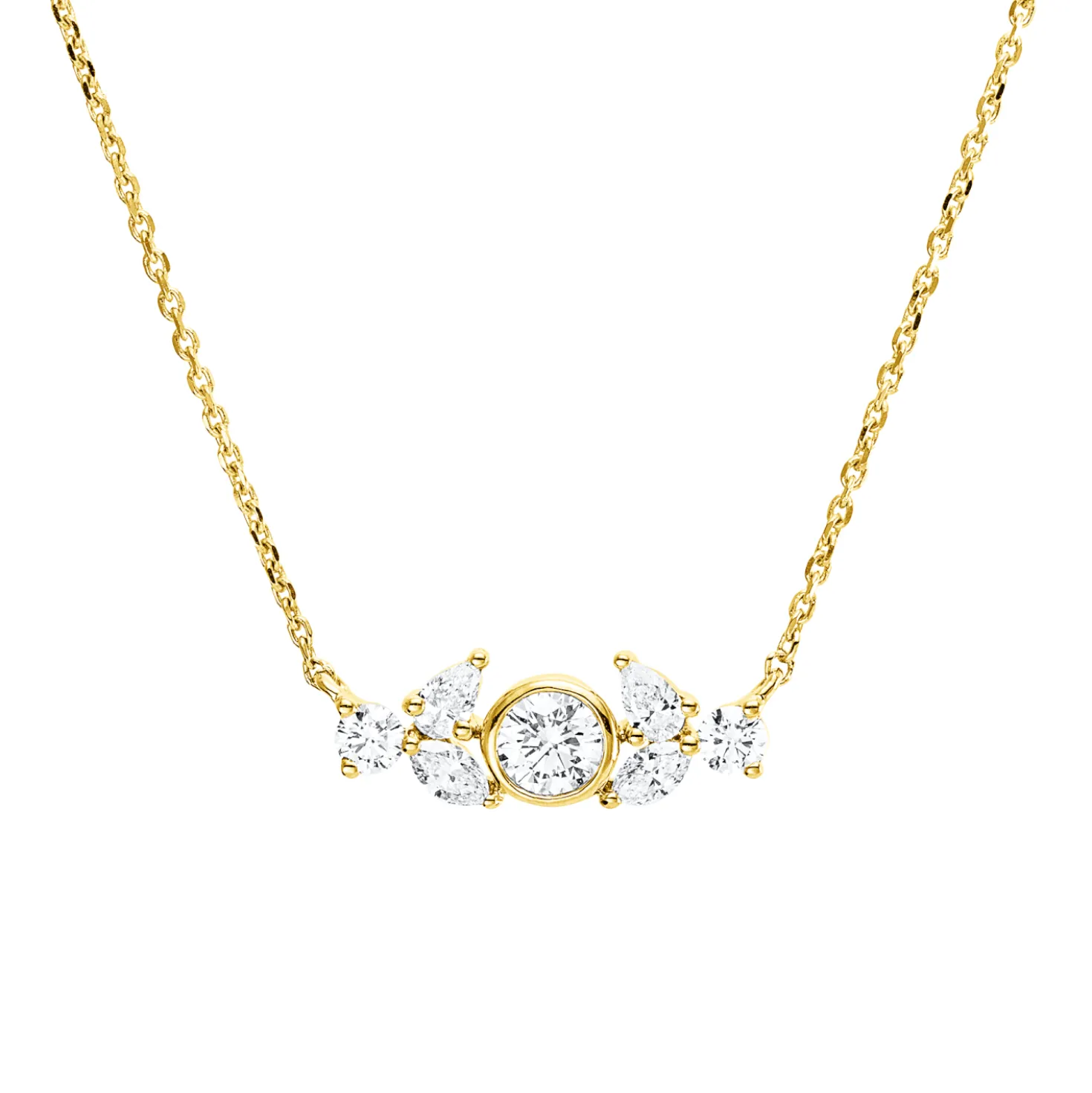 Collier aus 750 Gold Gelbgold 7 Diamanten 0,38ct TW-SI L:45cm