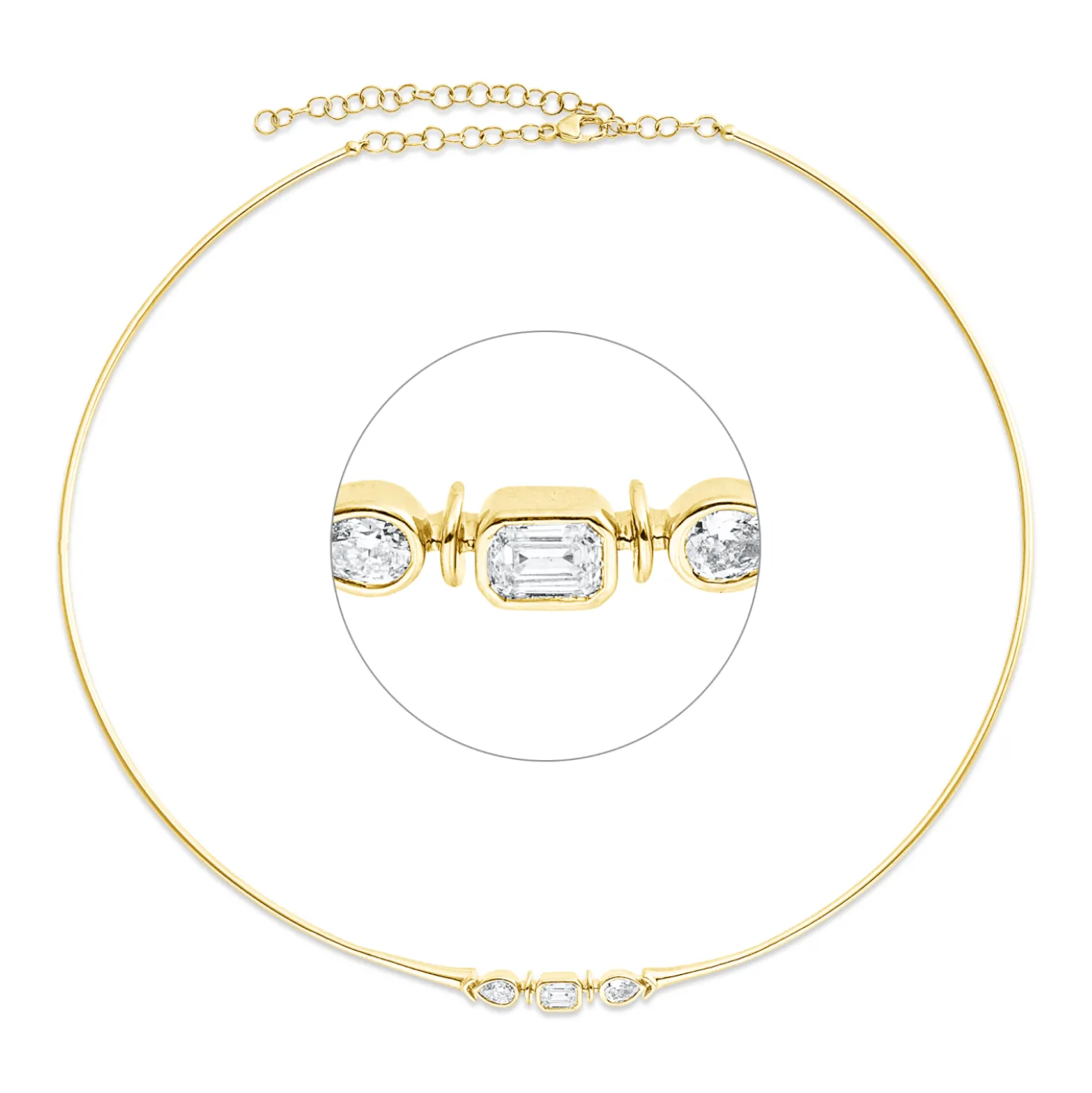 Collier aus 750 Gold Gelbgold 3 Diamanten 0,66ct TW-SI L:42cm Zarge
