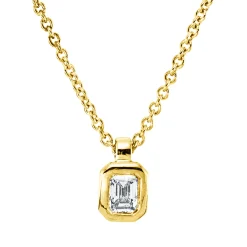 Collier aus 750 Gold Gelbgold Diamant Smaragd-Schliff 0,09ct TW-SI L:45cm Zarge