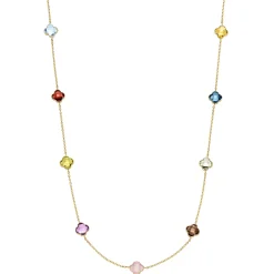 Collier aus 585 Gold Gelbgold Kleeblatt Blumen echte Edelsteine multicolor 45cm