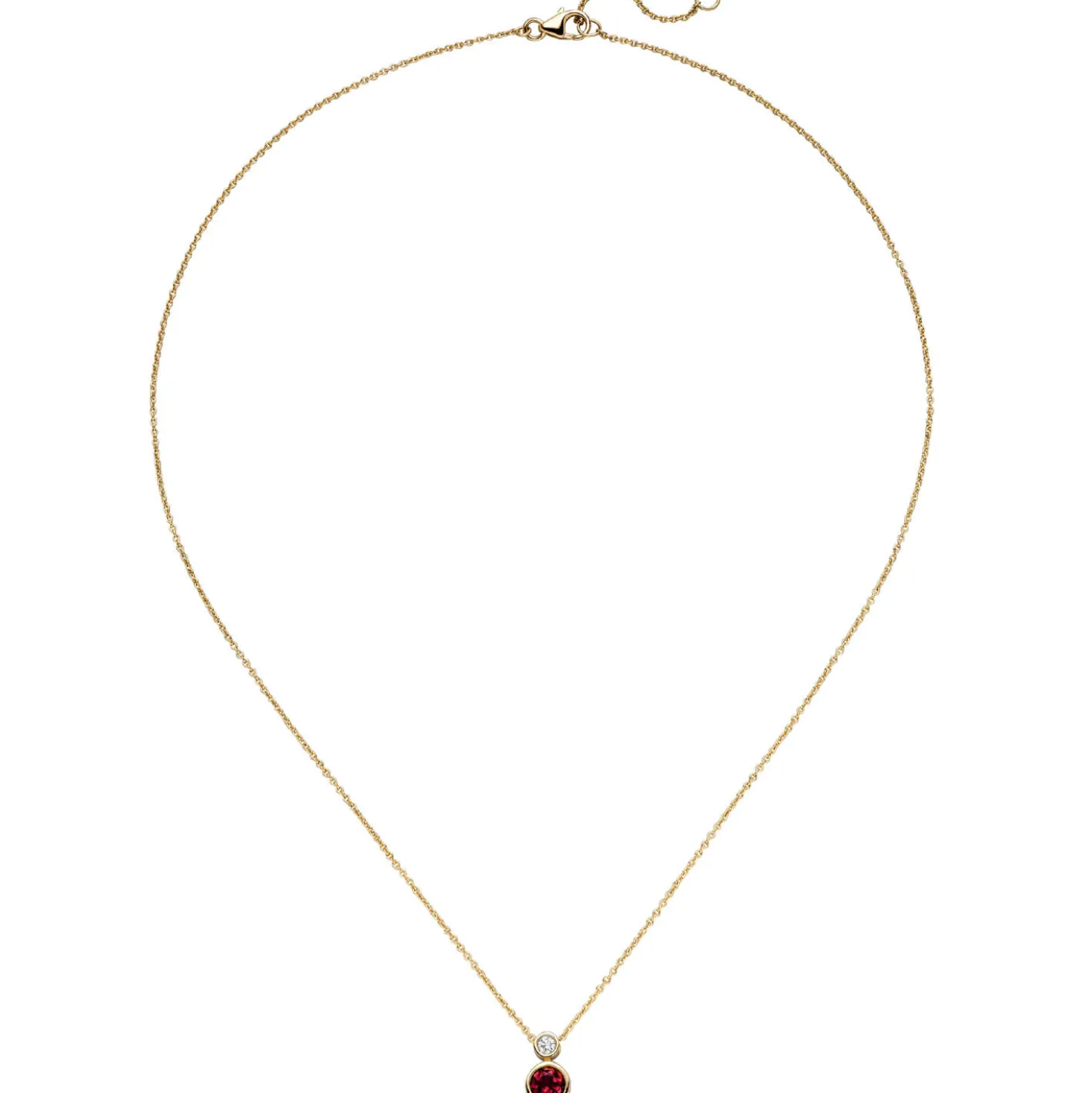 Collier aus 585 Gold Gelbgold mit Rubellit Diamant Brillant 0,07 Ct 42-45cm