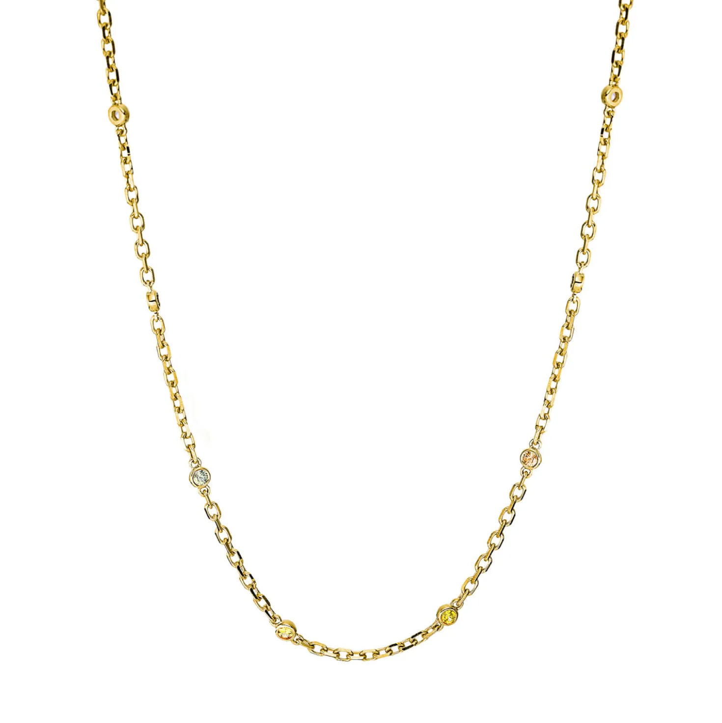 Collier aus 750 Gold Gelbgold 12 Saphire 0,4ct mehrfarbig L:43,2cm