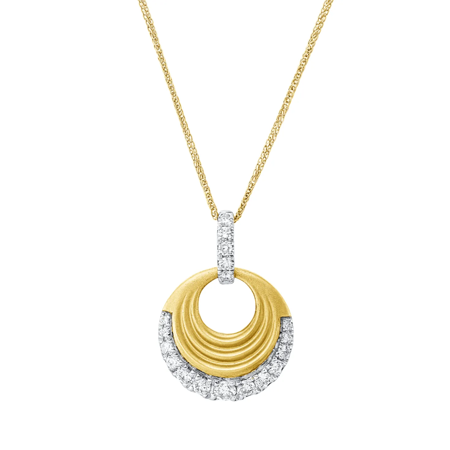 Collier aus 585 Gold gelb/weiß 18 Diamanten 0,33ct TW-PI L:45cm mattiert