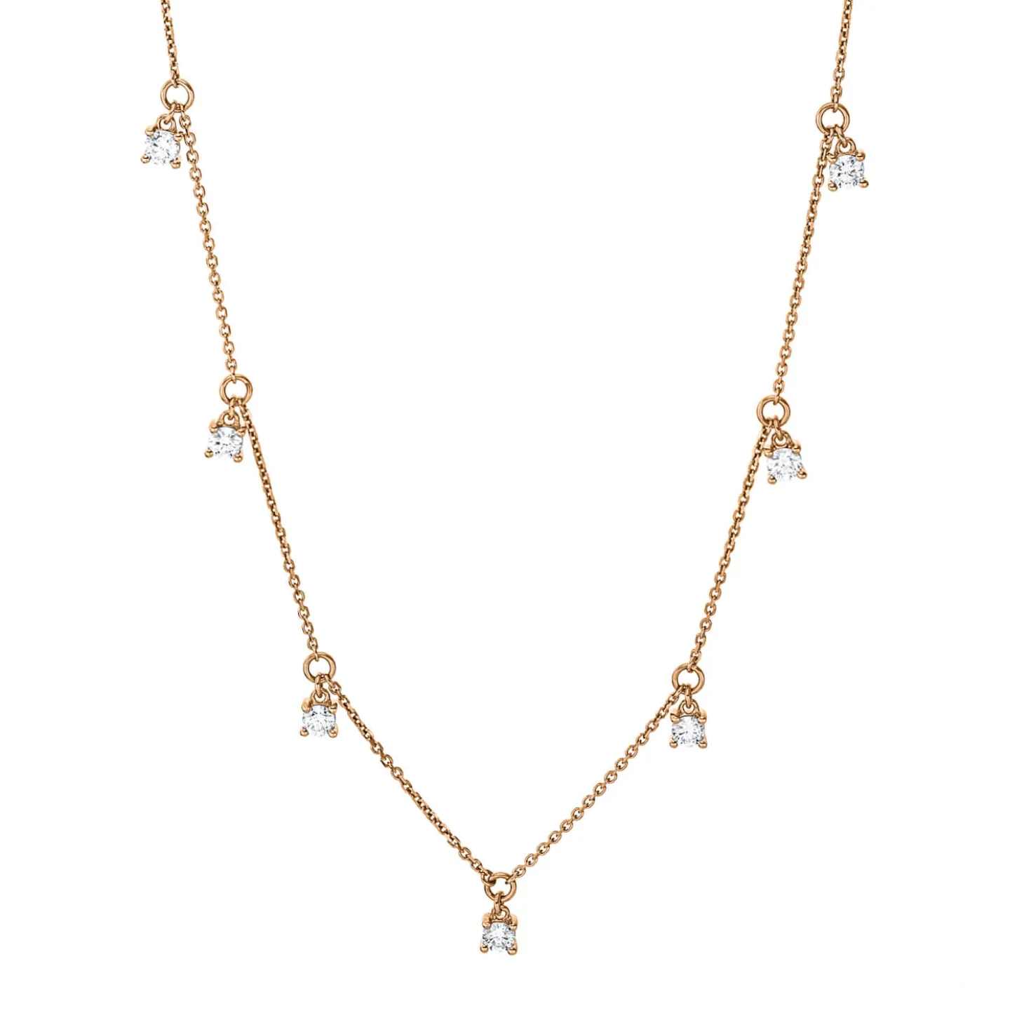 Collier aus 750 Gold Rotgold 7 Brillanten 0,43ct W-SI L:45cm