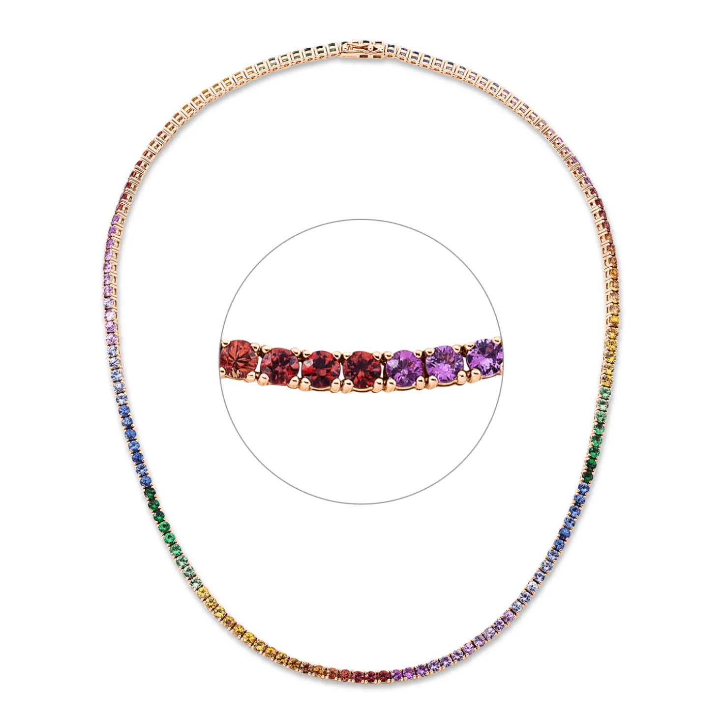 Collier aus 750 Gold Rotgold 147 Saphire 16,06ct mehrfarbig L:45cm