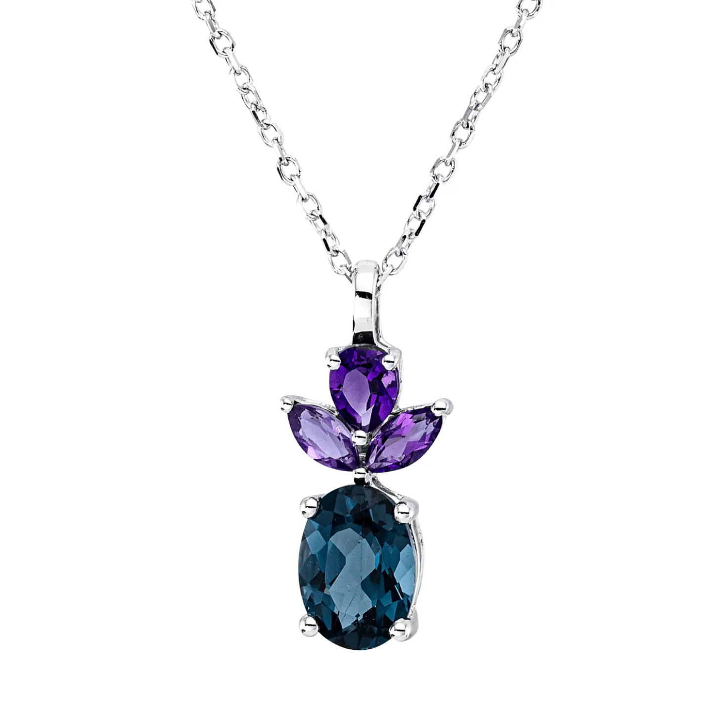 Collier aus 750 Gold Weißgold 4 Amethyste 1,25ct lila L:45cm