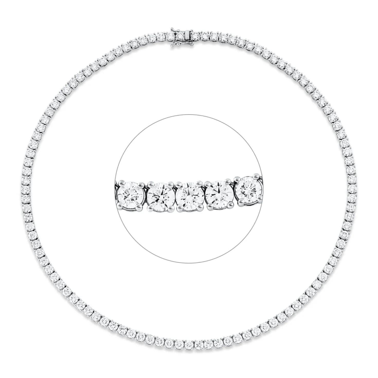 Collier aus 750 Gold Weißgold 105 Brillanten 21,06ct TW-SI L:43cm 4er-Krappe