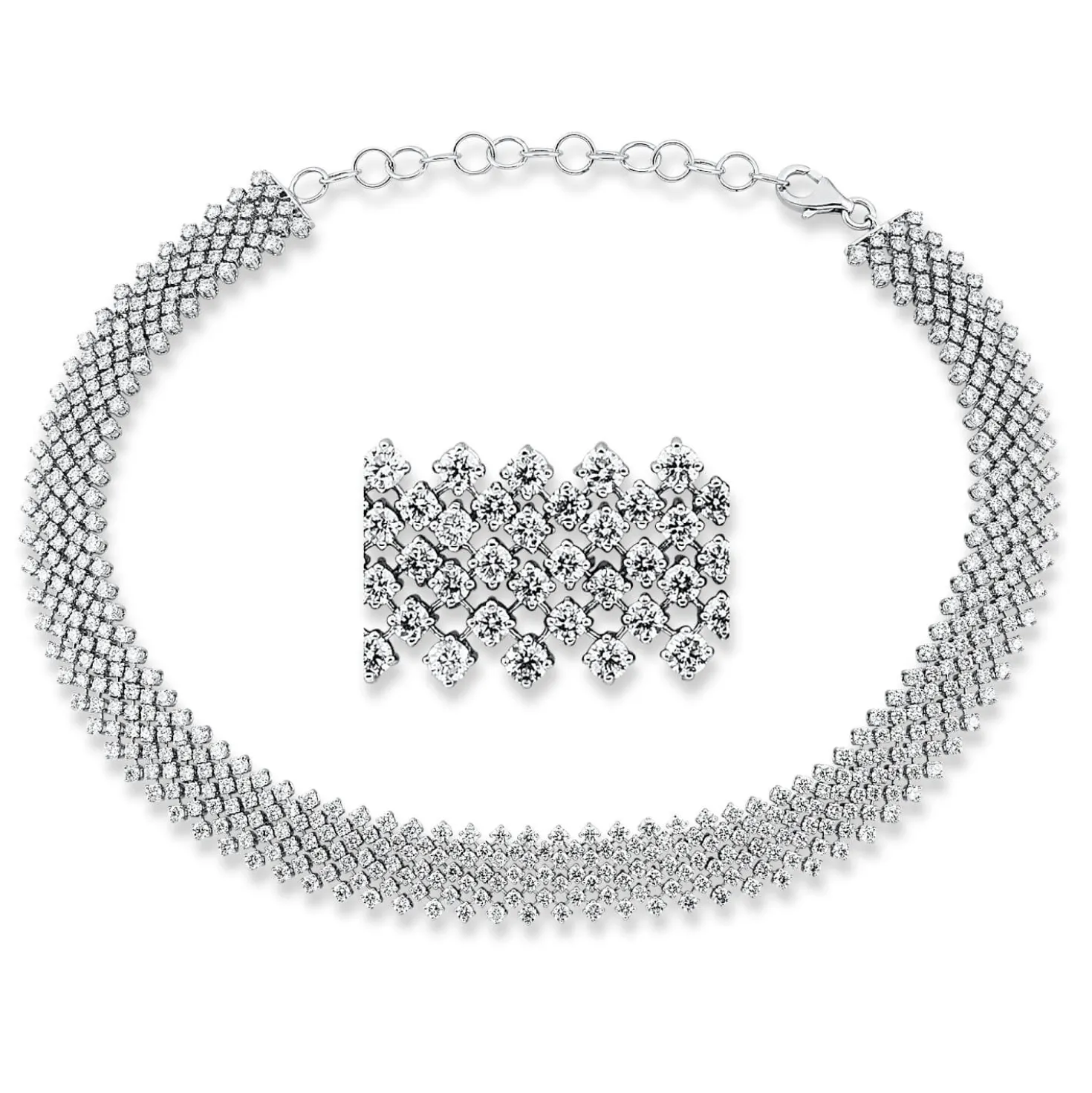 Collier aus 750 Gold Weißgold 515 Brillanten 14,04ct TW-SI L:42mm