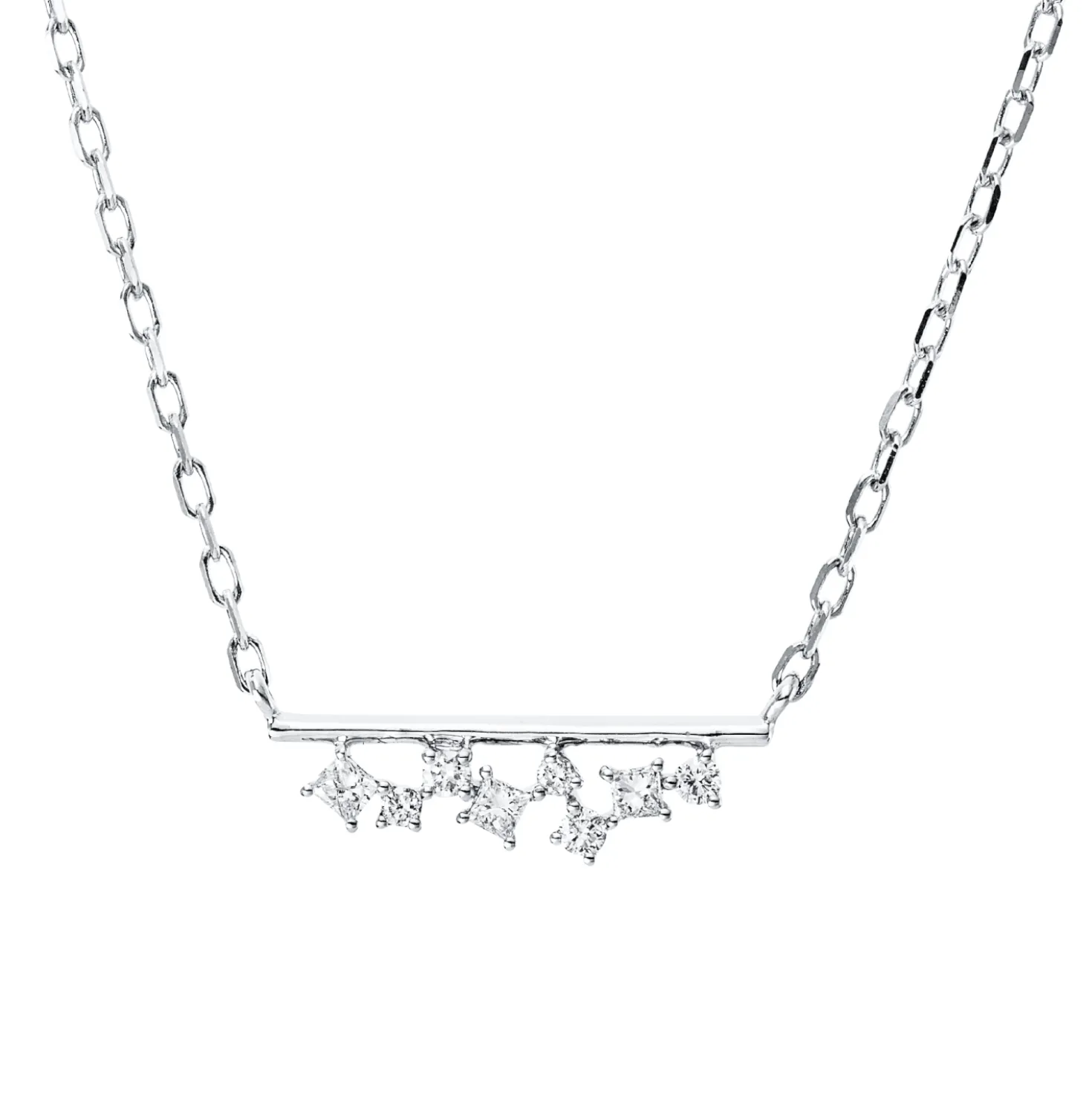 Collier aus 750 Gold Weißgold 8 Diamanten 0,11ct TW-PI L:45,7cm