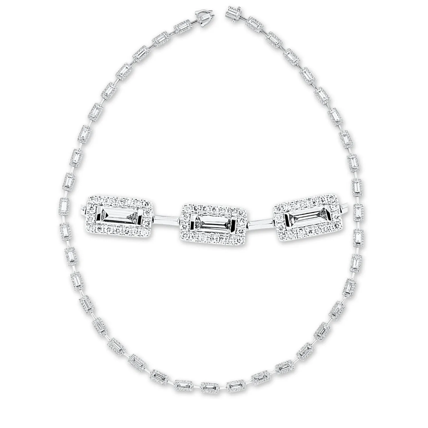 Collier aus 750 Gold Weißgold 760 Diamanten 6,68ct TW-SI L:45cm