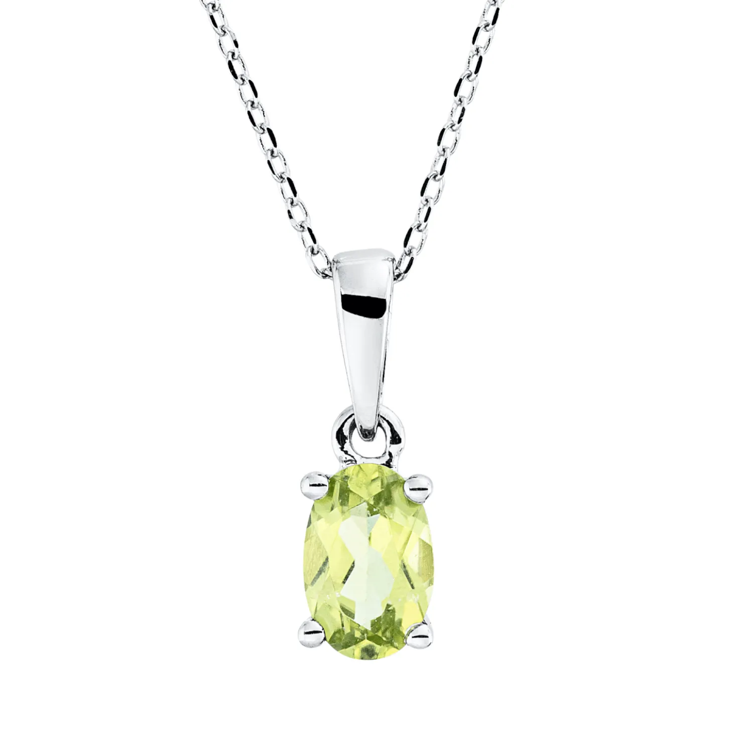 Collier aus 750 Gold Weißgold Peridot 0,48ct grün L:45cm 4er-Krappe