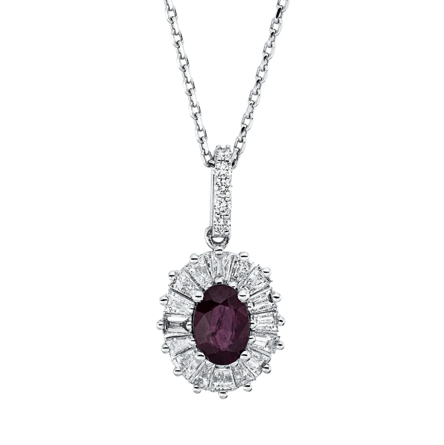 Collier aus 750 Gold Weißgold Rubin 0,58ct rot 21 Diamanten 0,5ct L:45cm