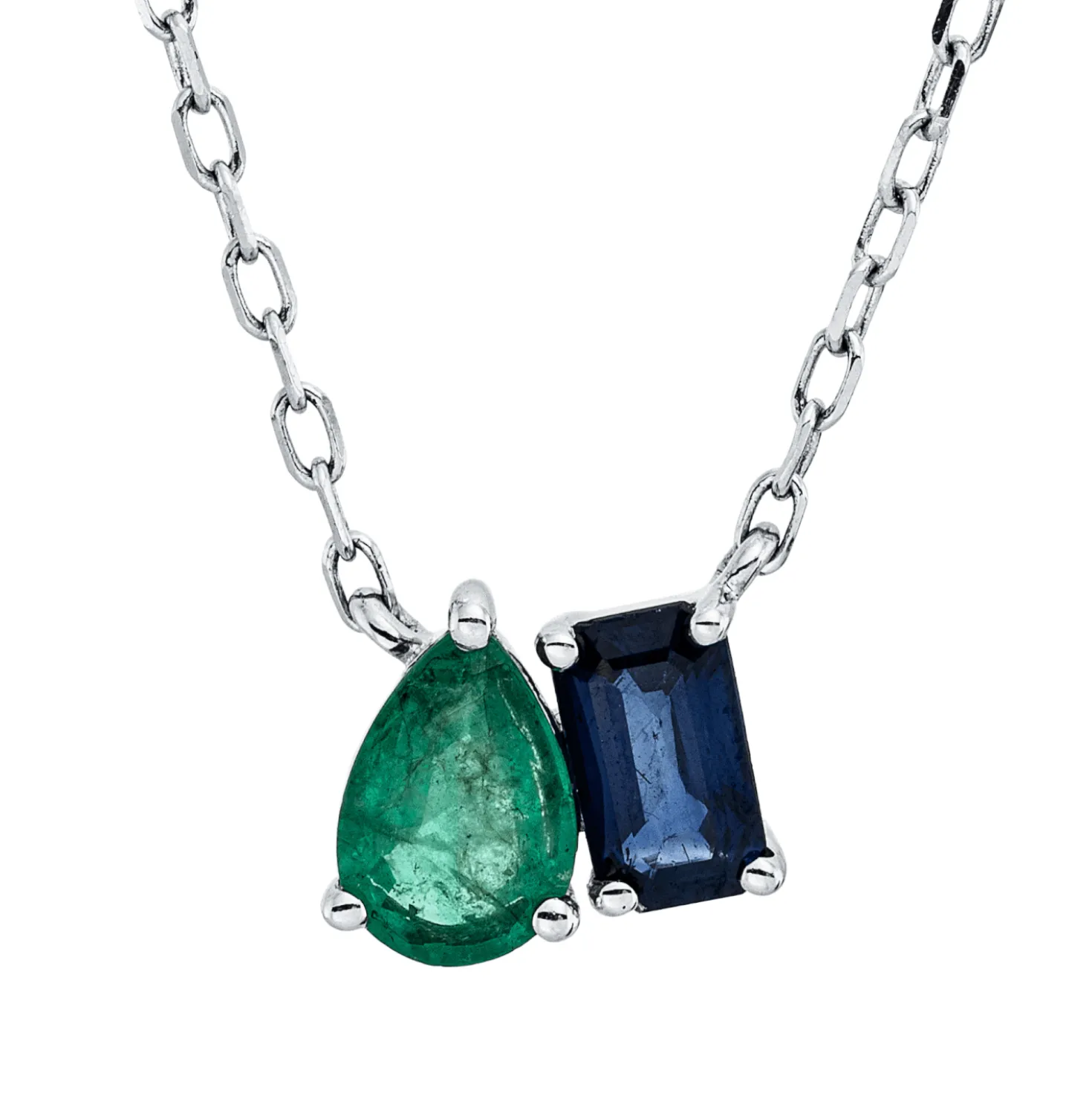 Collier aus 750 Gold Weißgold 2 Saphire 0,61ct blau L:45,7cm