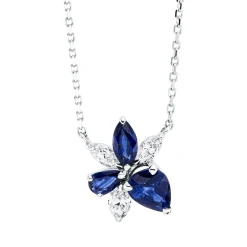 Collier aus 750 Gold Weißgold 3 Saphire 1,67ct blau mit Diamanten L:45cm