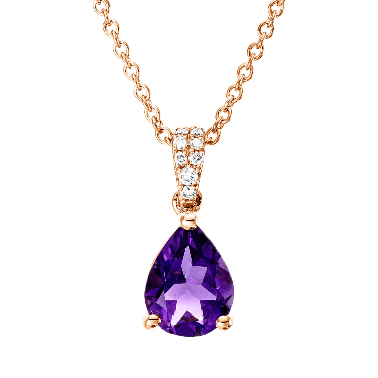 Collier aus 750 Rotgold Amethyst 0,99ct lila 8 Brillanten 0,04ct TW-SI L:45cm