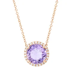Collier aus 750 Rotgold Amethyst 2,8ct pink 26 Brillanten 0,14ct TW-SI Ø11,3mm