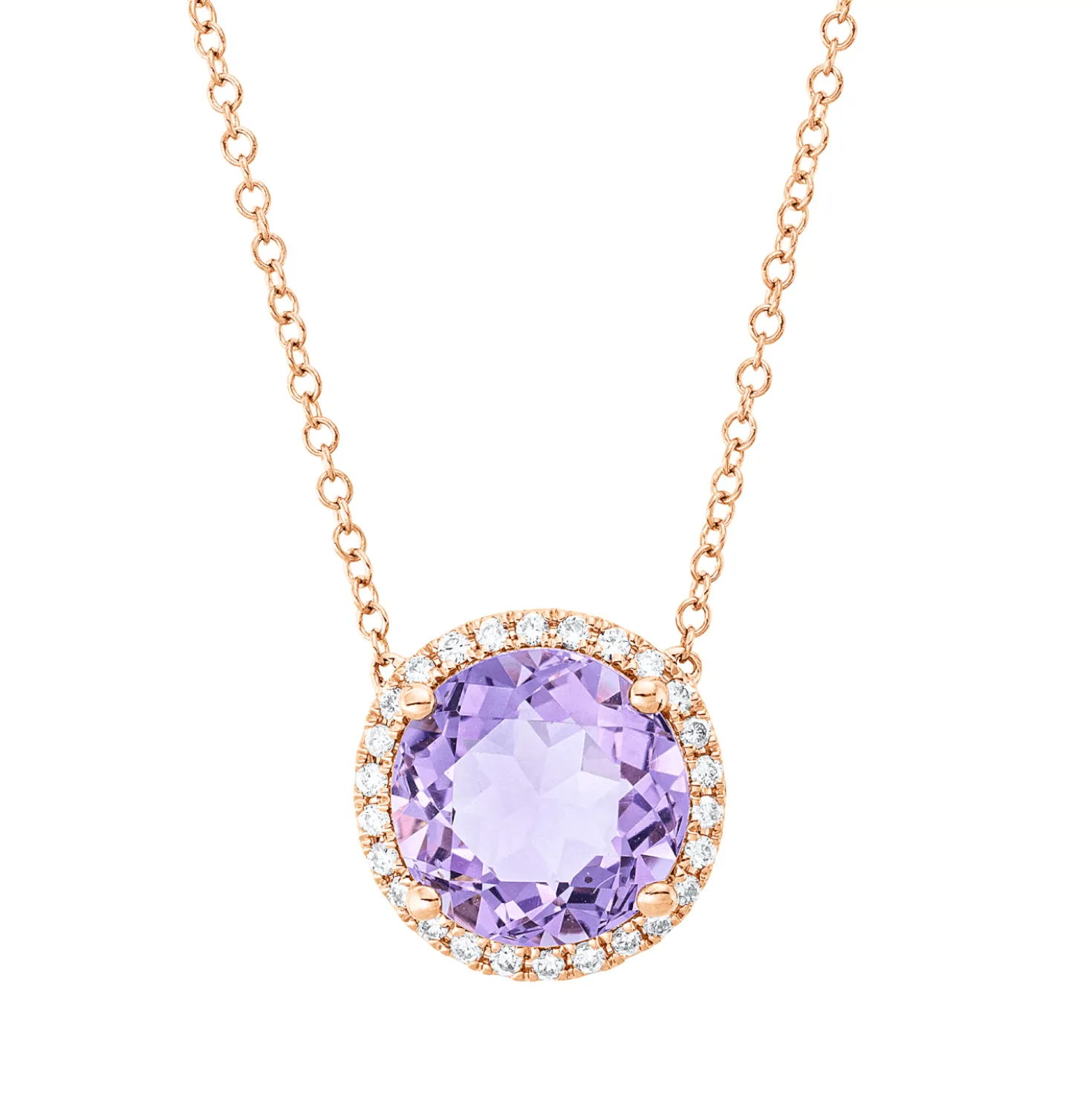Collier aus 750 Rotgold Amethyst 2,8ct pink 26 Brillanten 0,14ct TW-SI Ø11,3mm