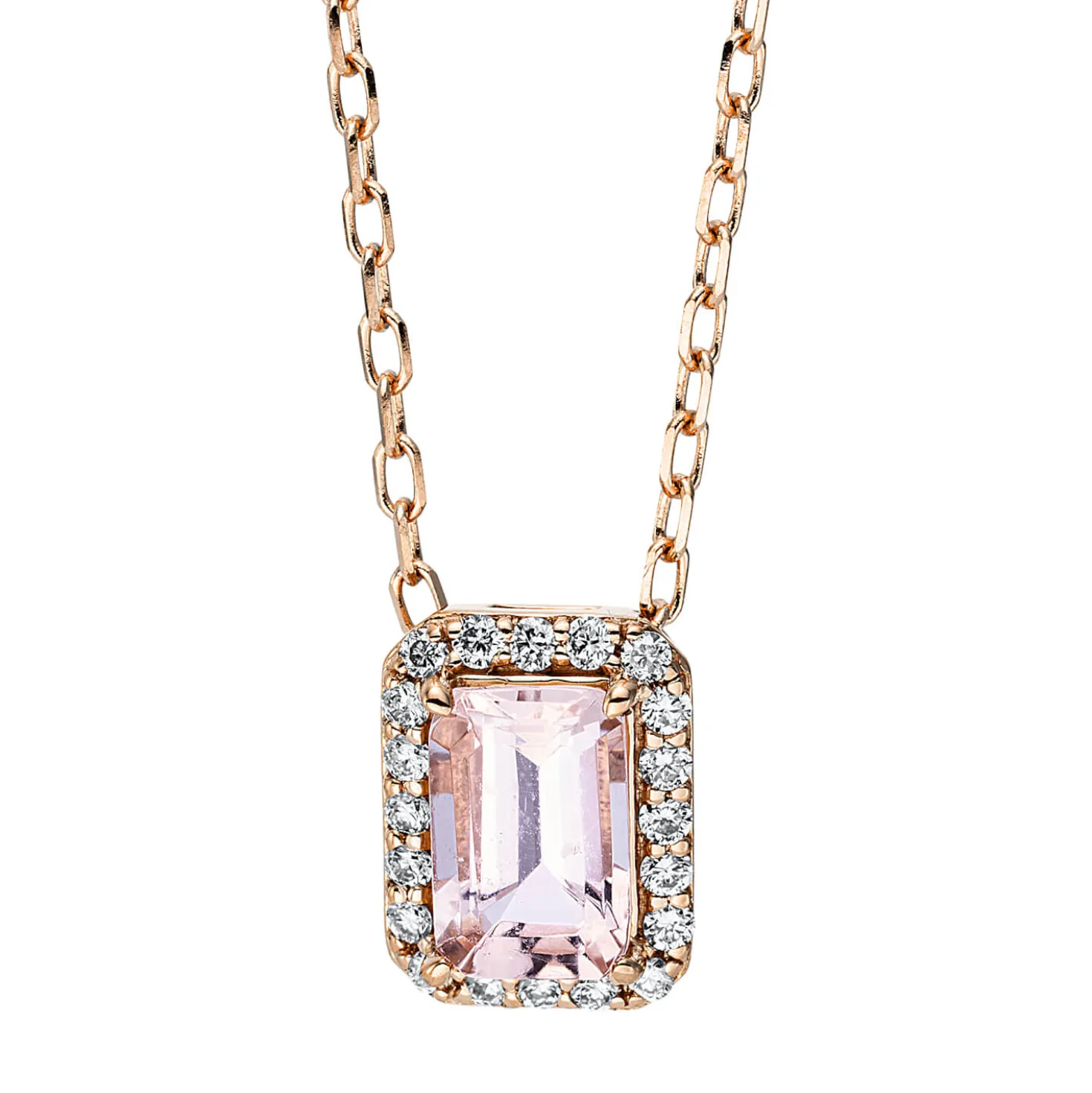 Collier aus 585 Rotgold Morganit 0,48ct rosa 20 Brillanten 0,09ct TW-SI L:45,7cm