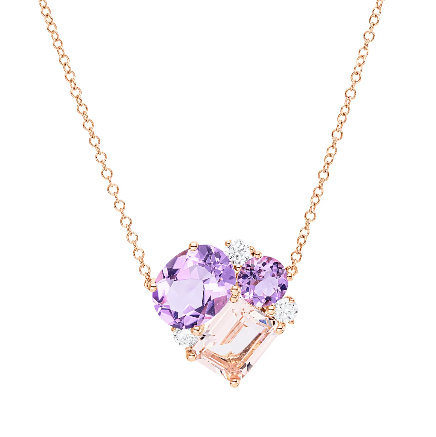 Collier aus 750 Rotgold 3 Morganite 3,9ct rosa 3 Brillanten 0,21ct TW-SI L:43,2cm