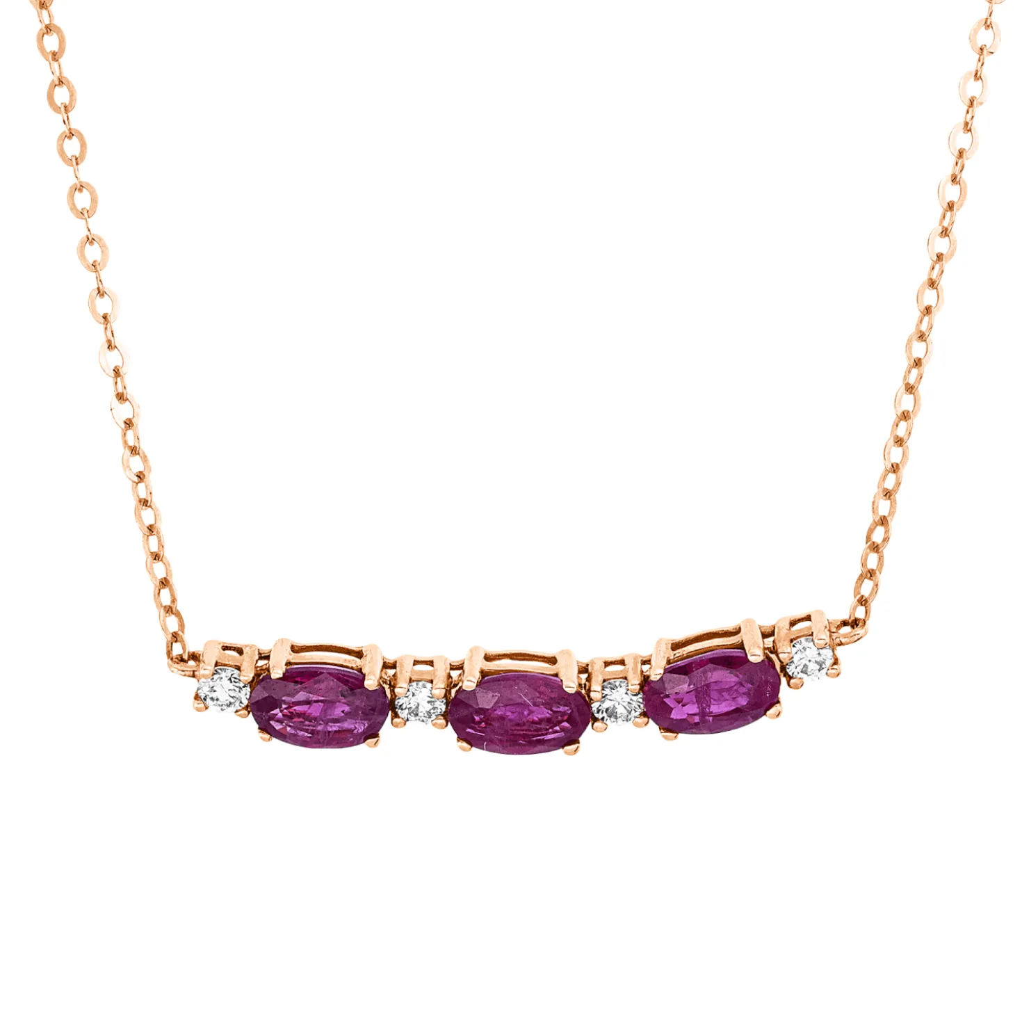 Collier aus 750 Rotgold 3 Rubine 0,87ct rot 4 Brillanten 0,1ct F-SI L:45,7cm