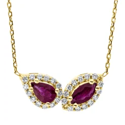 Collier aus 750 Rotgold 2 Rubine 1,05ct rot 28 Brillanten 0,27ct F-VSI L:43,2cm