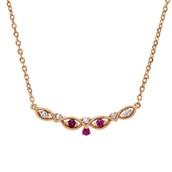 Collier aus 750 Rotgold 3 Rubine 0,06ct rot 5 Brillanten 0,06ct TW-SI L:45cm