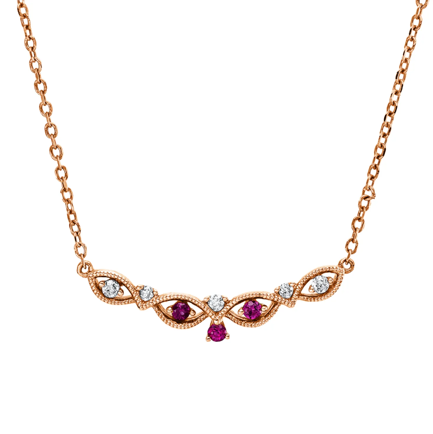 Collier aus 750 Rotgold 3 Rubine 0,06ct rot 5 Brillanten 0,06ct TW-SI L:45cm