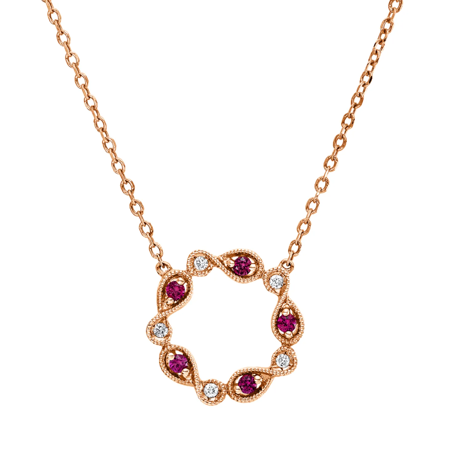 Collier aus 750 Rotgold 5 Rubine 0,09ct rot 5 Brillanten 0,03ct TW-SI L:45cm