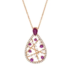 Collier aus 750 Rotgold 7 Rubine 0,75ct rot 59 Brillanten 0,39ct TW-SI L:45cm
