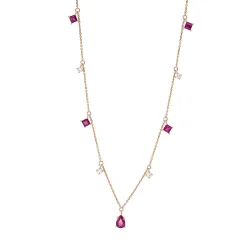 Collier aus 750 Rotgold 5 Rubine 1,1ct rot 4 Brillanten 0,2ct W-SI L:45cm