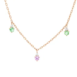 Collier aus 750 Rotgold 5 Saphire 0,5ct pink 5 Brillanten 0,09ct TW-SI L:45cm