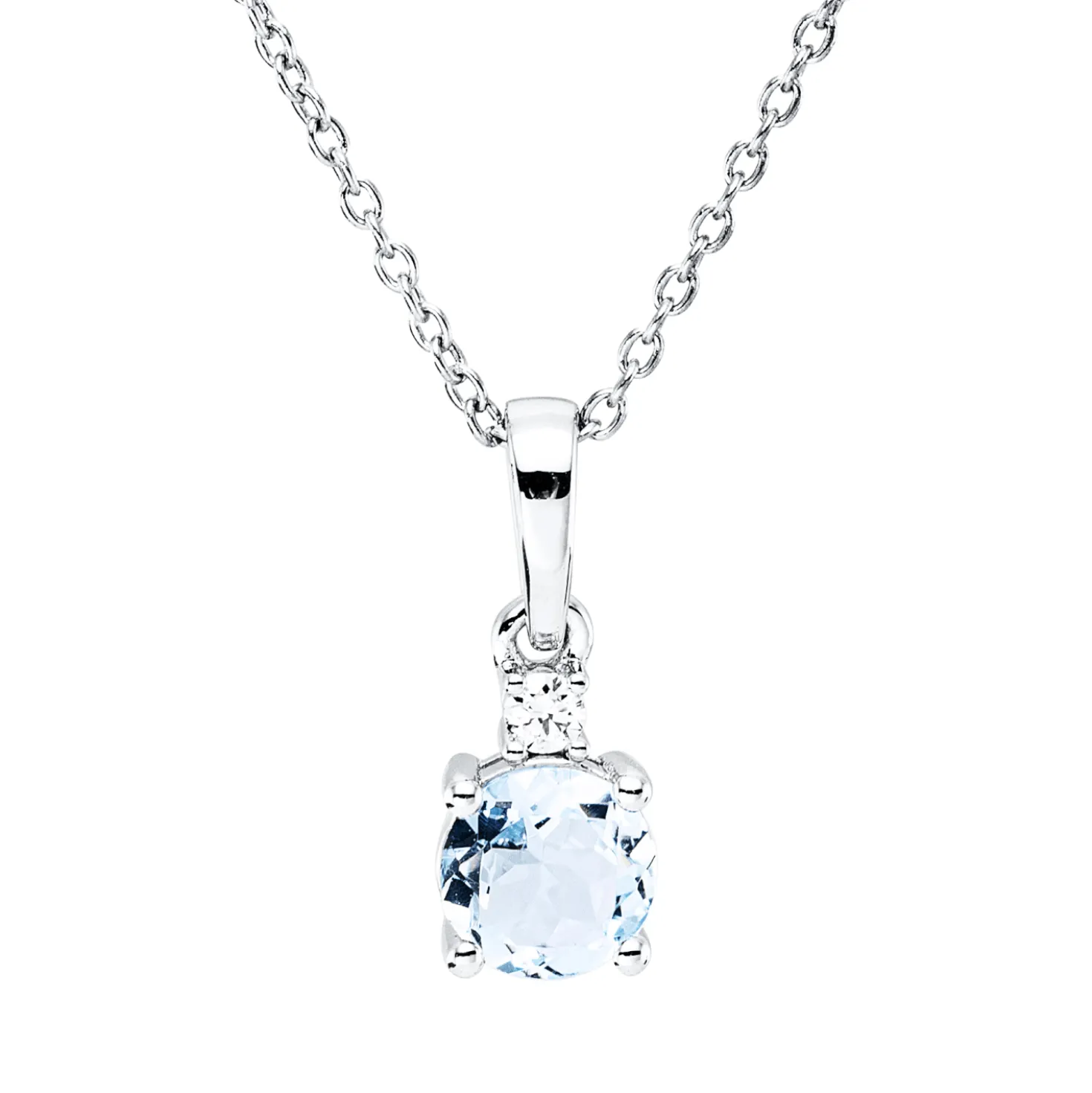 Collier aus 750 Weißgold Aquamarin 0,3ct blau Brillant 0,03ct TW-SI L:45cm