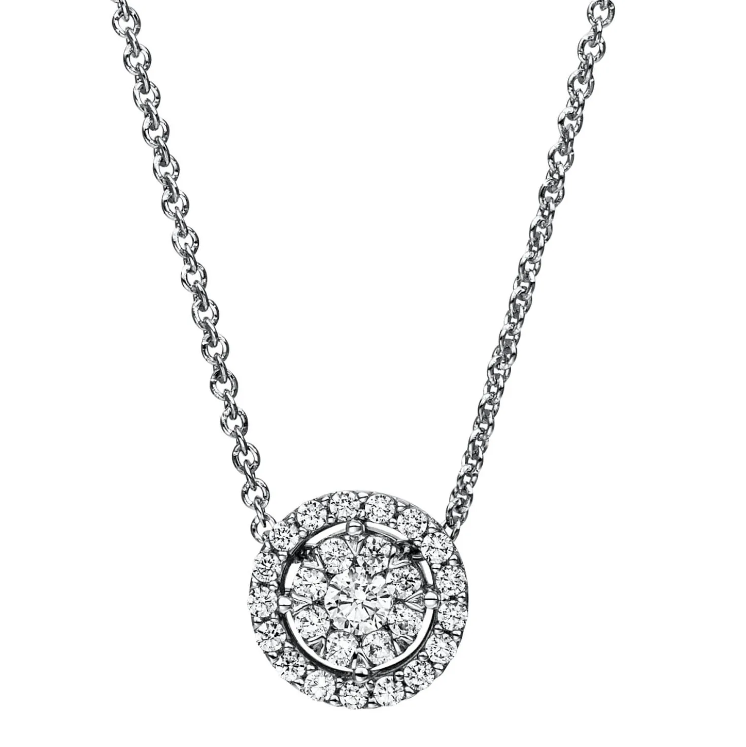 Collier aus 585 Weißgold 25 Brillanten 0,3ct TW-SI 1 Brillant 0,11ct TW-SI L:45cm