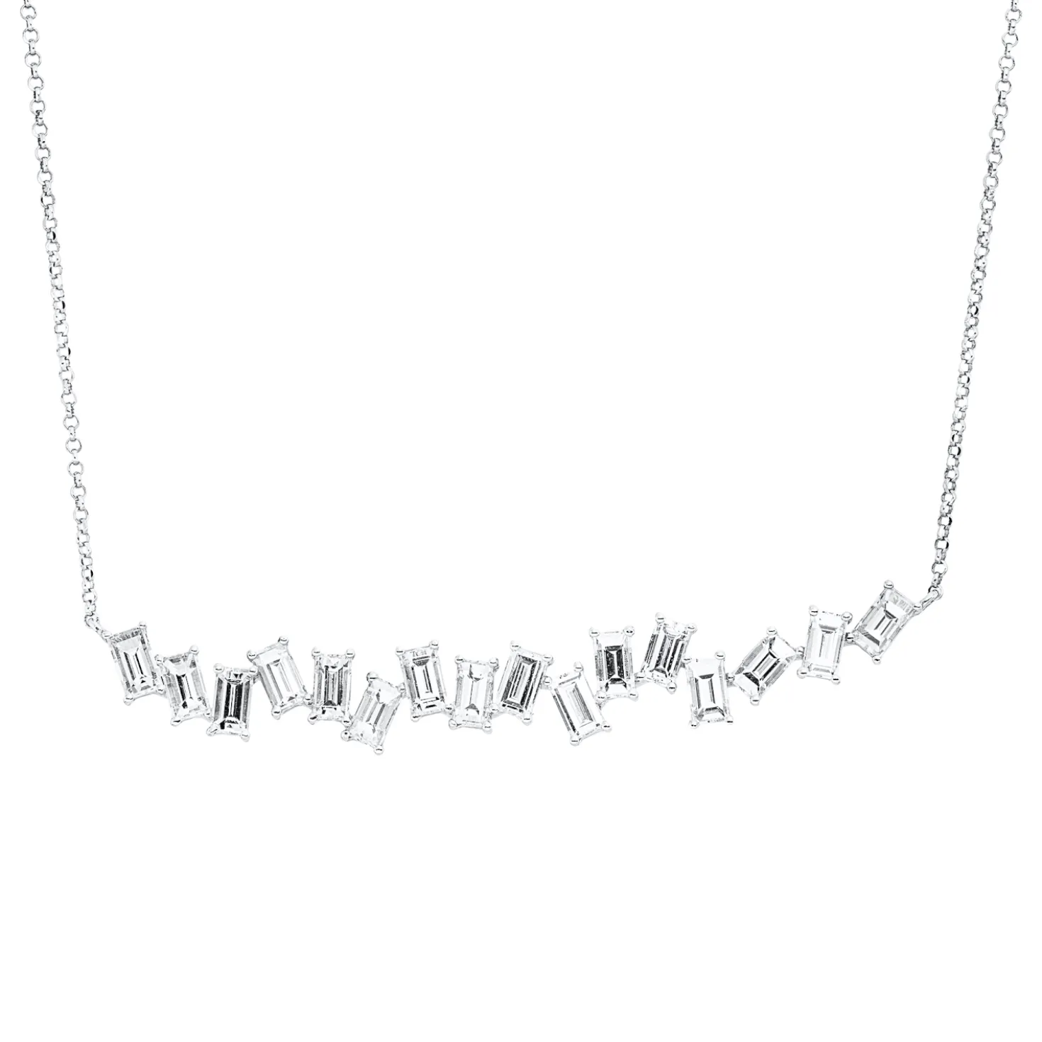 Collier aus 750 Weißgold 16 Diamanten Baguette-Schliff 2,3ct TW-SI L:43cm