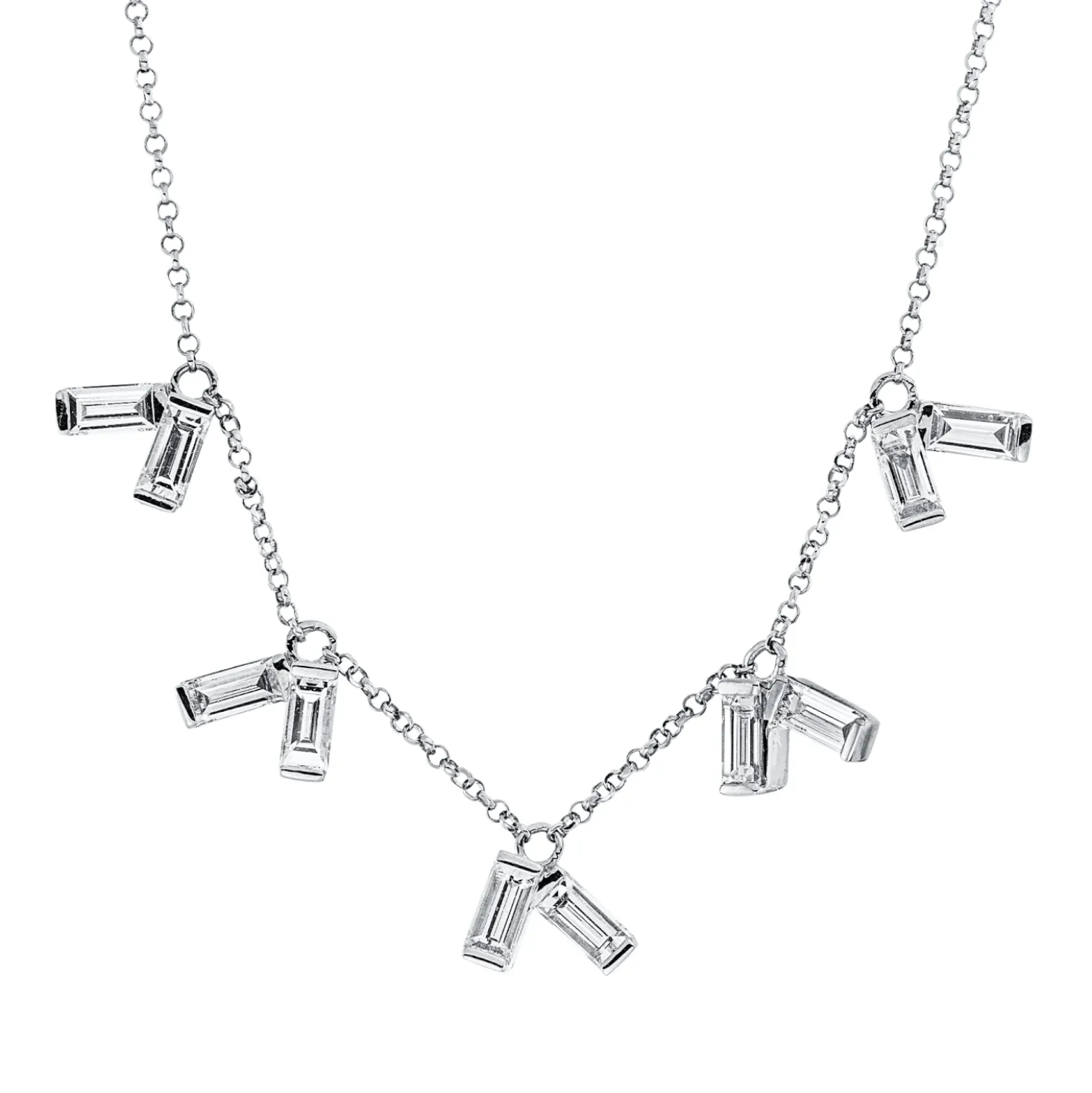 Collier aus 750 Weißgold 10 Diamanten Baguette-Schliff 1,01ct TW-SI L:43,2cm