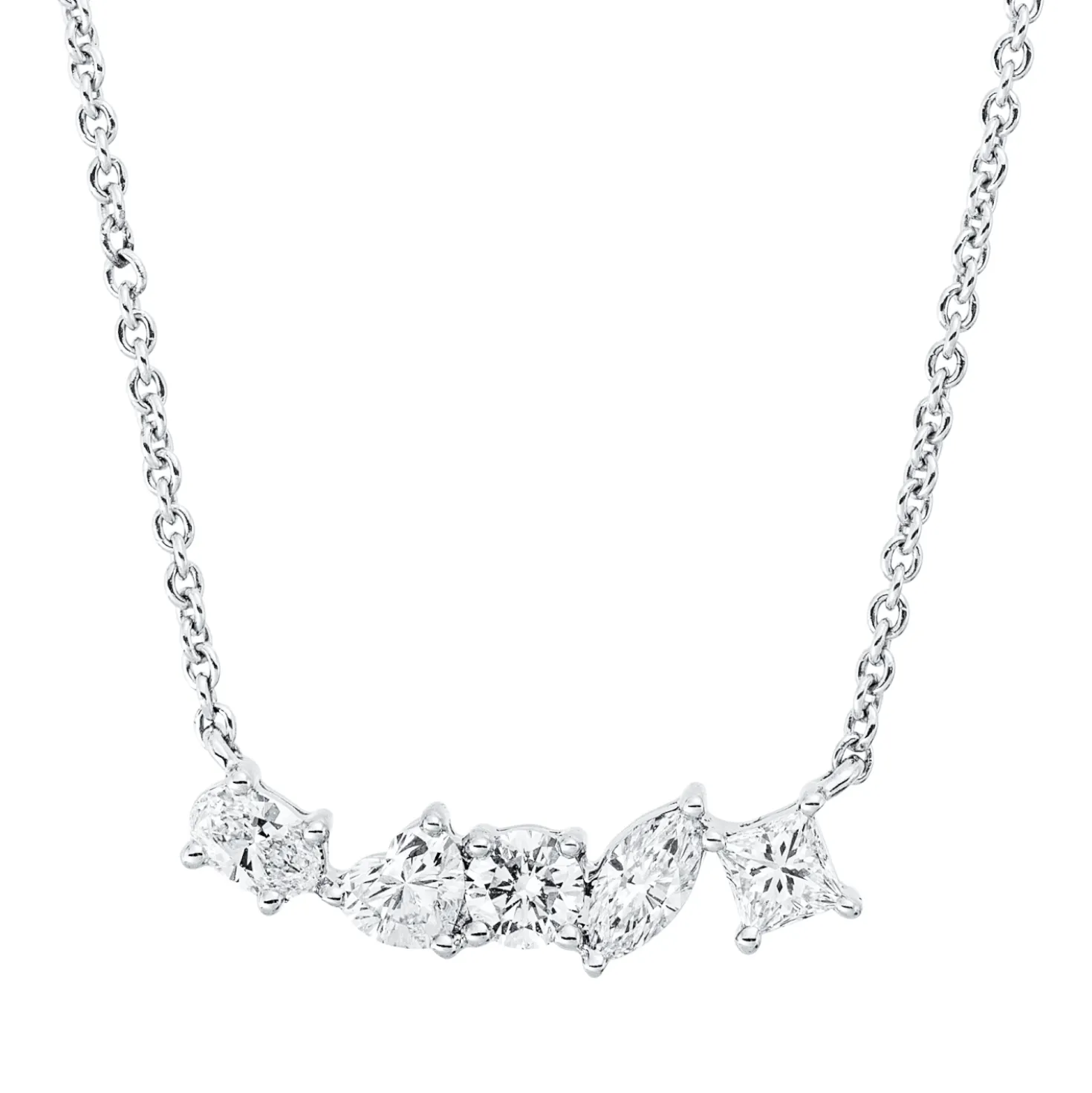 Collier aus 750 Weißgold 5 Diamanten Fanatsy-Schliff 0,48ct TW-VSI/SI L:45,7cm