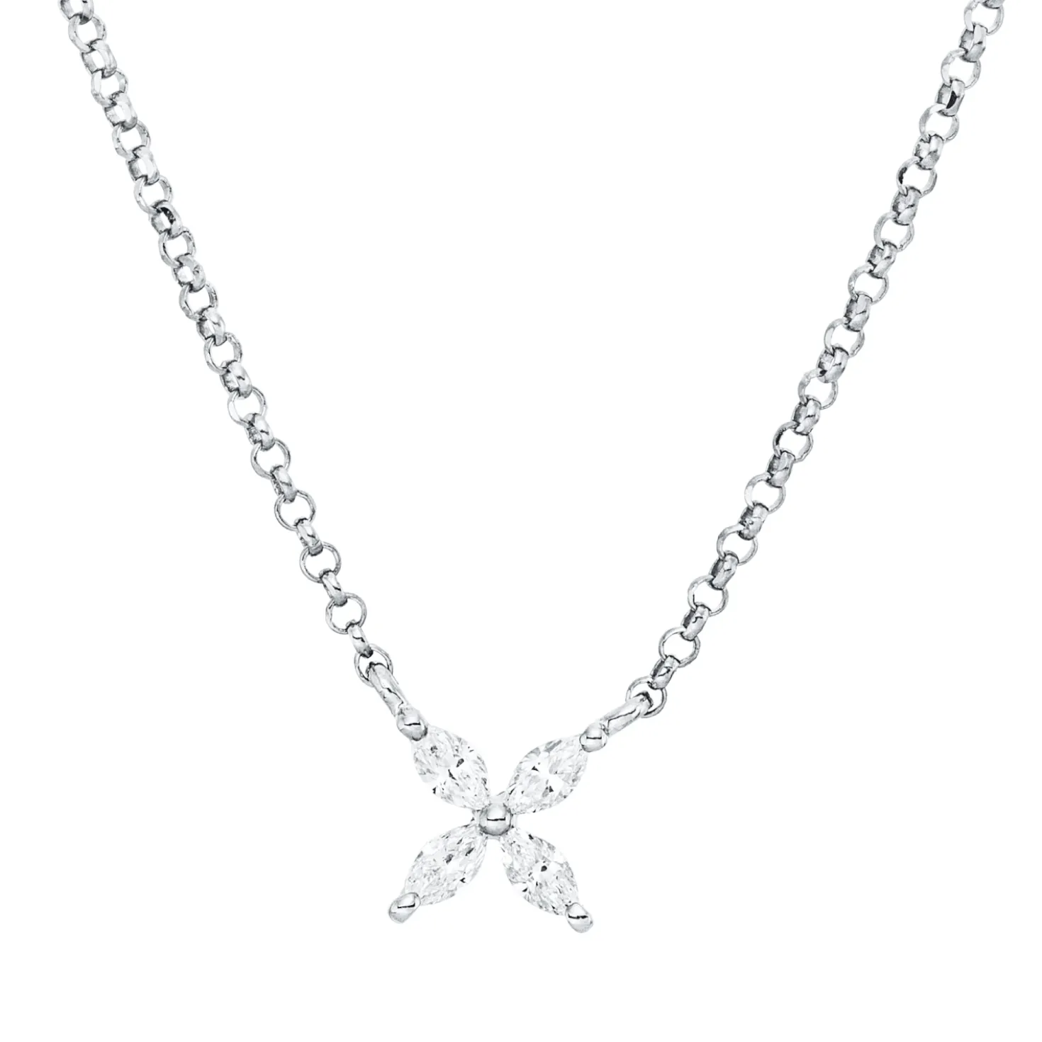 Collier aus 750 Weißgold 4 Diamanten Navette-Schliff 0,1ct TW-SI L:43cm