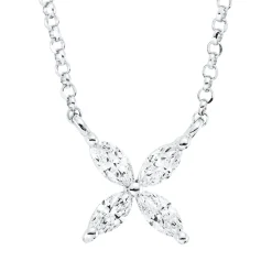 Collier aus 750 Weißgold 4 Diamanten Navette-Schliff 0,13ct TW-SI L:43cm