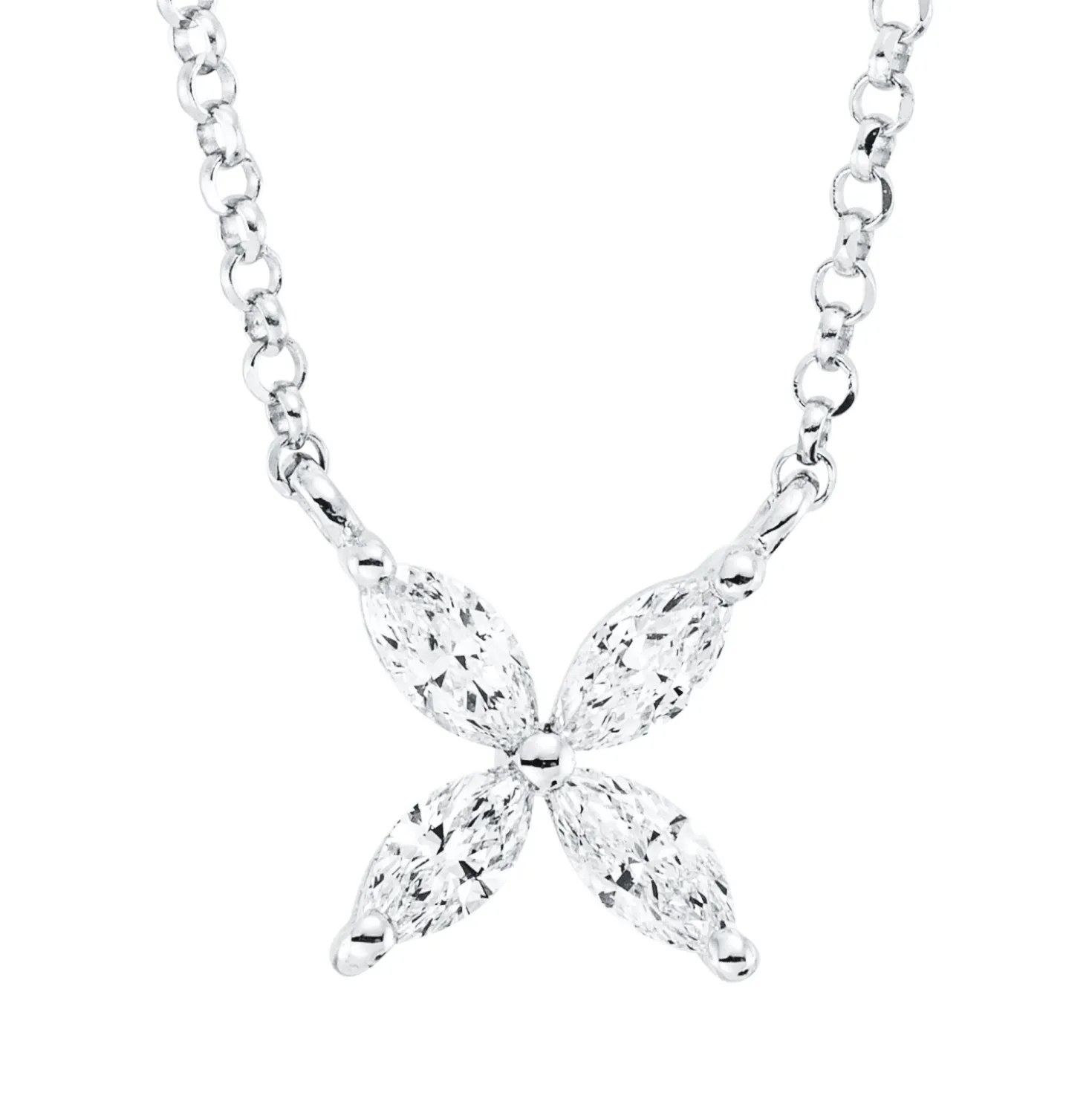 Collier aus 750 Weißgold 4 Diamanten Navette-Schliff 0,13ct TW-SI L:43cm