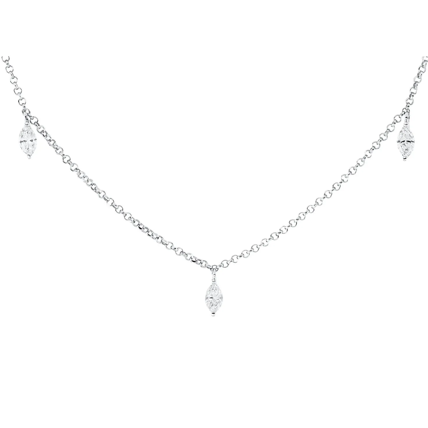 Collier aus 750 Weißgold 3 Diamanten Navette-Schliff 0,11ct TW-SI L:43,2cm