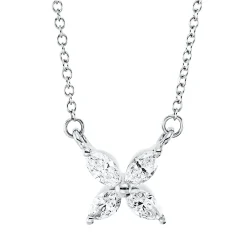 Collier aus 750 Weißgold 4 Diamanten Navette-Schliff 0,24ct TW-VSI L:45,7cm