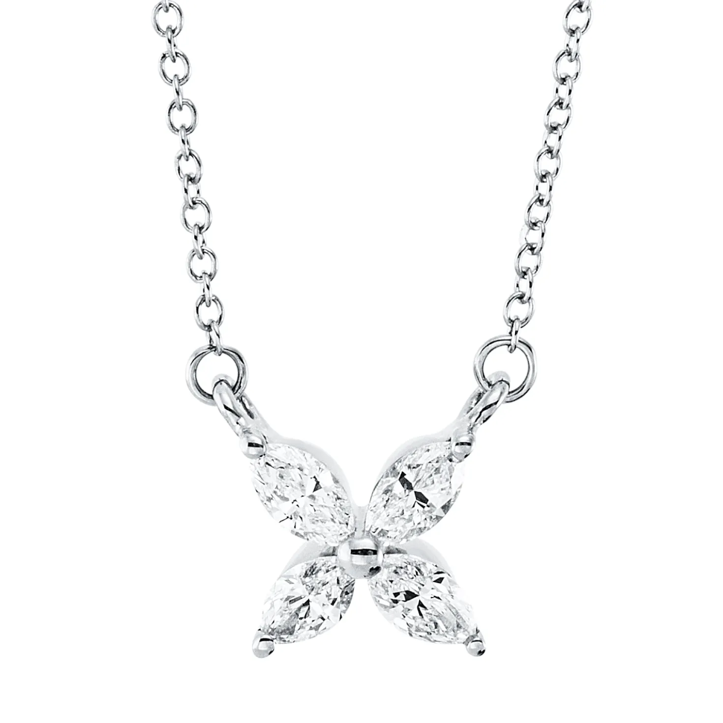 Collier aus 750 Weißgold 4 Diamanten Navette-Schliff 0,24ct TW-VSI L:45,7cm