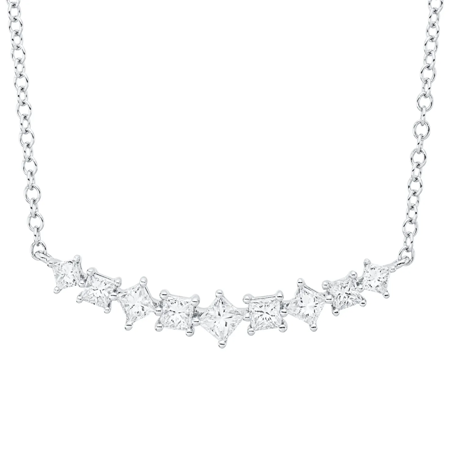 Collier aus 585 Weißgold 9 Diamanten Prinzess-Schliff 0,66ct W-SI L:45cm