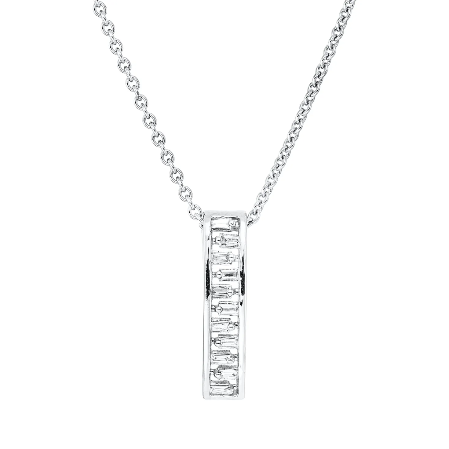 Collier aus 750 Weißgold 11 Diamanten Trapez-Schliff 0,1ct TW-SI L:45cm