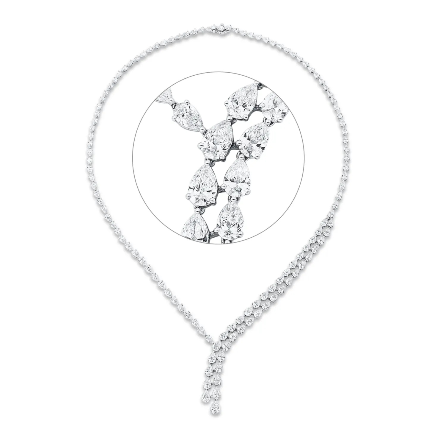 Collier aus 750 Weißgold 122 Diamanten Tropfen-Schliff 14,93ct F-VSI L:42cm
